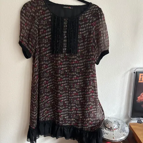 annabelle floral print short sleeve ruffle hem dress women black red yellow Size M