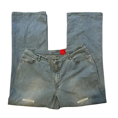 Very Vera Rhinestone Embellished Light Wash Jeans, Sz 14 Blue