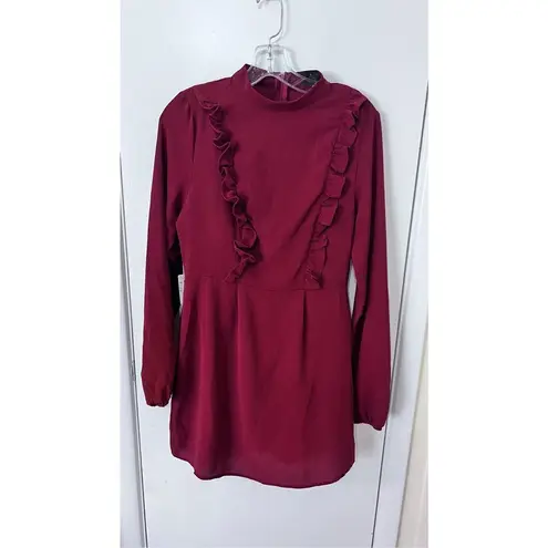 AX Paris  Women's High Neck Long Sleeve Ruffle Dress Bricks Red Size 6 NWT P1-114