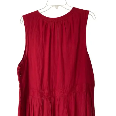 Sundance Dark Red Tassel Embroidered Pleated Elegant Cotton Maxi Dress size XL