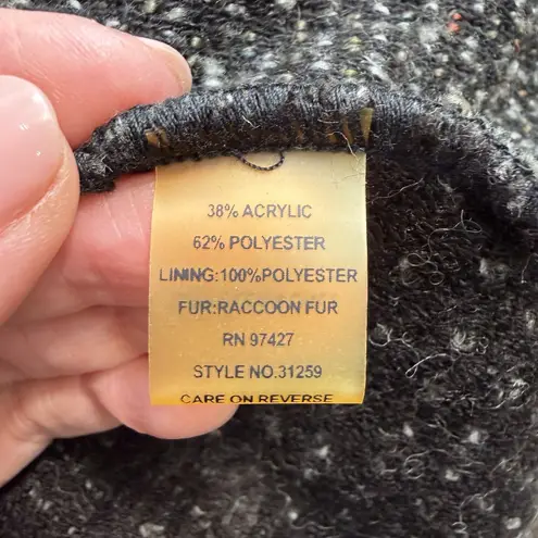 Dolce Cabo Sz L Boucle Cardigan Sweater Racoon Fur Witchy Grunge Luxe Goth Punk Gray Size L