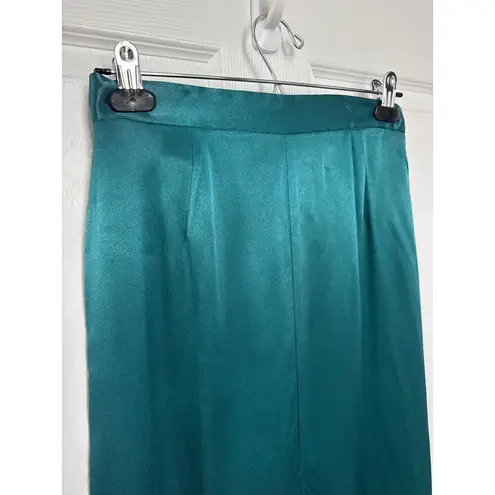 Vintage unbranded Teal Pencil High Waist Skirt with Front & Back Slits small Blue