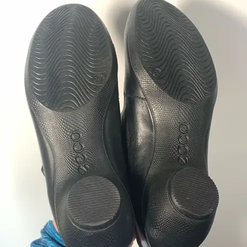 Ecco - Leather Buckle Strap Maryjane Flats Black Size 39