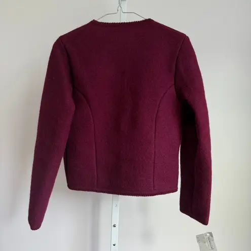 The Eagle's Eye Vintage Womens Boiled Wool Cardigan Sweater Burgundy Size 8 NWT Purple