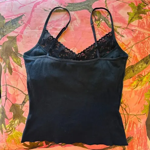 y2k vintage black lace v neck camisole tank top built in bra