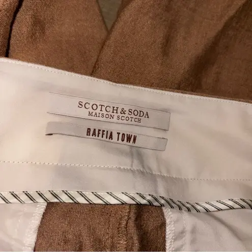 Scotch & Soda linen zip front trouser pants straight leg brown size medium