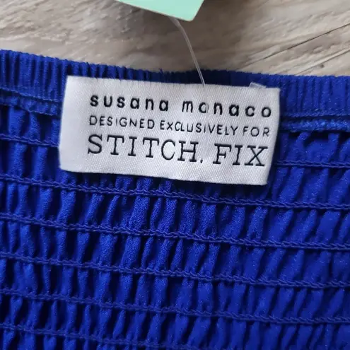 Susana Monaco Blue Ruched Scalloped A-Line Party Cocktail Summer Dress NWT 12