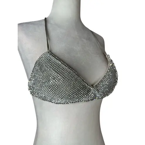 LAMARQUE Raeka Rhinestone Bralette in Silver Small New Womens Cropped Bra