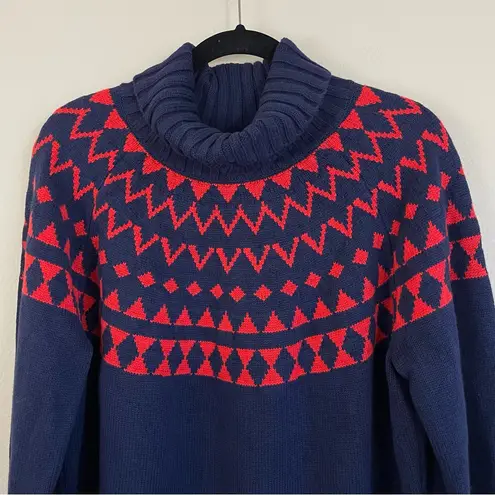 Duluth Trading Cotton Blend Fair Isle Turtleneck Sweater Size XXL Blue