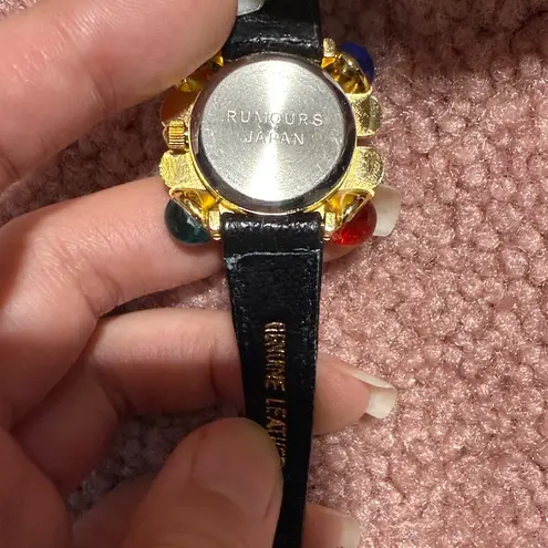 2 Rumours Watch Womens 28mm Gold Tone Crystal Bezel Braided Leather Vintage Black