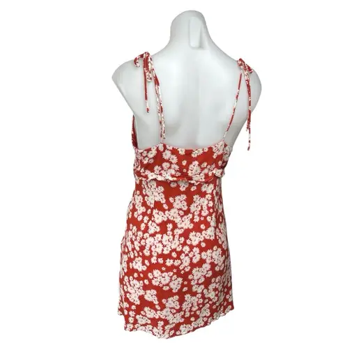 Sweet Pot Red White Floral Sleeveless Tie Strap Cami Camisole Mini Tank Dress 10