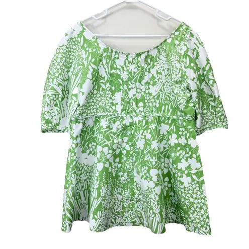Tuckernuck Nealy Corset Top Green Floral Peplum Puff Sleeve Pullover Blouse XL - Image 4