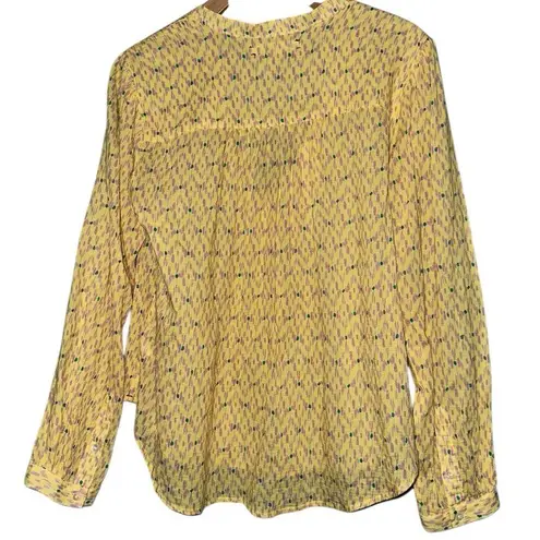 Xirena Women’s Size XS Yellow Lavender Print Cotton Open Henley Long Sleeve Top
