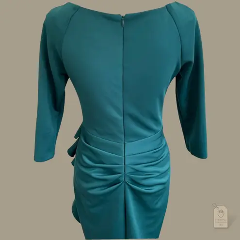 XScape Emerald Green Draped Ruffle Sheath Dress Women’s Size 6 Made in USA