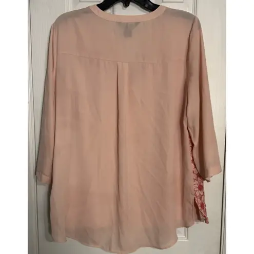 Investments Petites Light Pink Floral Lace Blouse, Lined, Long Sleeve, PXL