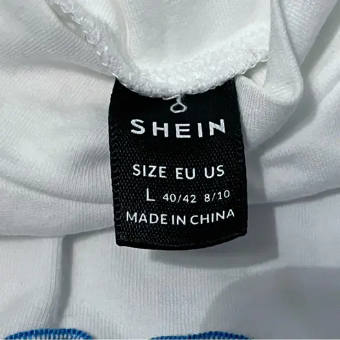 SheIn  Blue Butterfly Print White Mock-Neck Long Sleeve Crop Top