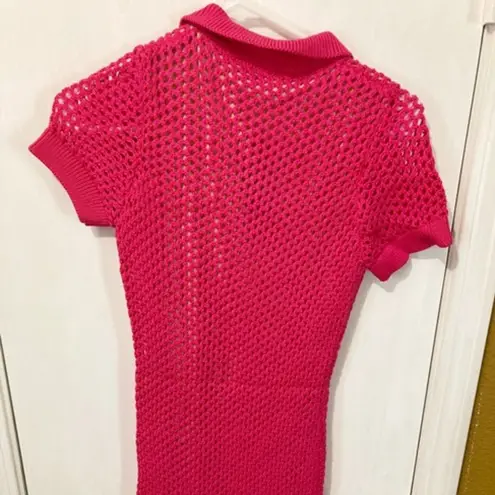 DSquared 2 women's M fuchsia stretch knit button down collar cuffed shirt dress