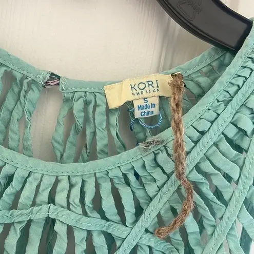Kori America Aqua Patchwork Boho Sleeveless Dress NWOT