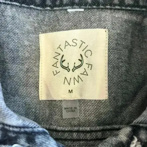 Fantastic Fawn Black Dark Fringed Western Distressed Denim Jacket Womens Size M