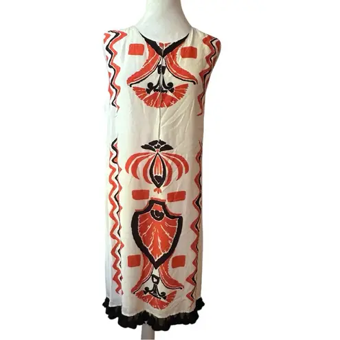 Luxury brand Chic FIGUE Sleeveless Dress cream Orange and Black Accents MSRP498 Size M