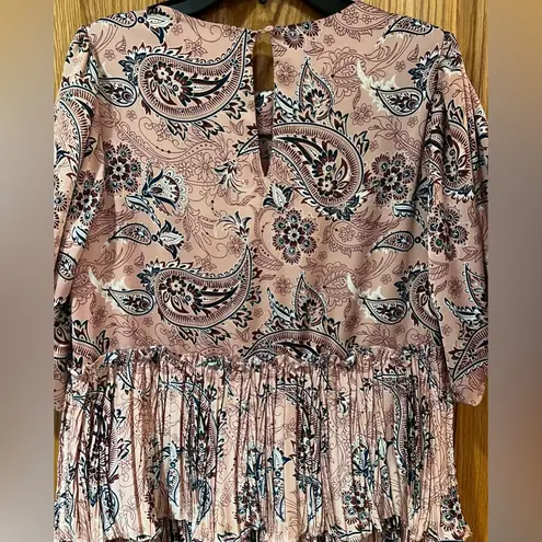MELLODAY Layered Tiered Ruffle Chiffon Pink Paisley Lined Mini Dress Size XS