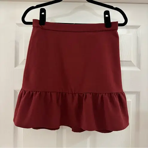 J.Crew NWOT  Ruffle Hem Mini Skirt Crimson Burgundy Wine sz 4