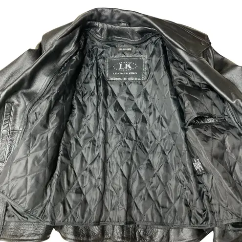 Leather King Braided Detail Sexy Fitted Black Leather Motorcycle Jacket Size S