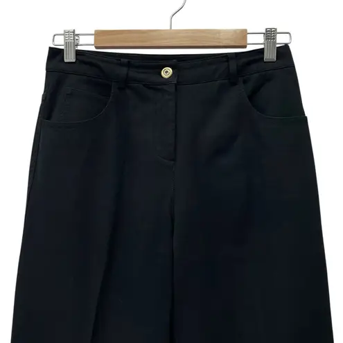 St. John Sport Pants Size 2 Black Stretch Cotton Straight Leg Gold Button VTG