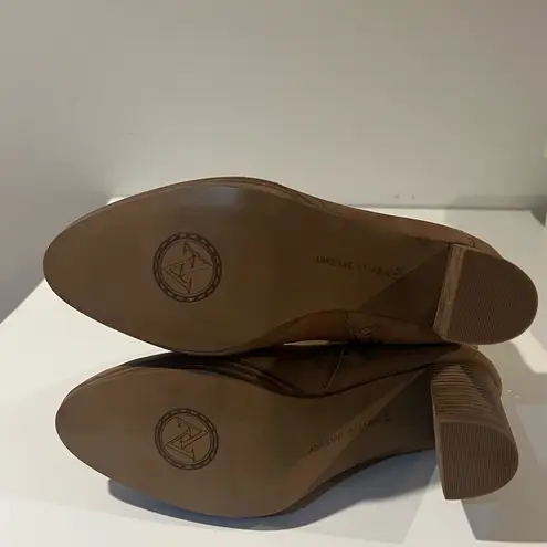 Adrienne Vittadini Sally Gold Chain Link Tan Leather Boots