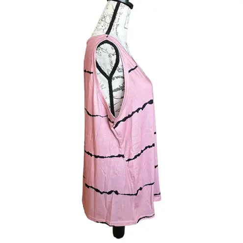 Bloomchic New Pink Black Striped Print Pocket V-neck Tank Top 1X Plus 14/16