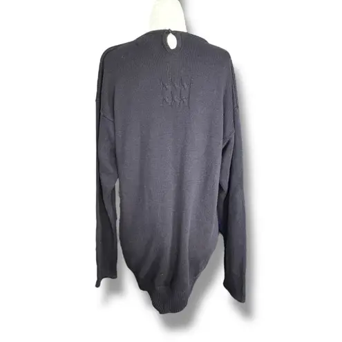 Vintage 90s Marisa Christina Black Knit Crewneck Crest Coat of Arms Sweater Blue Size M