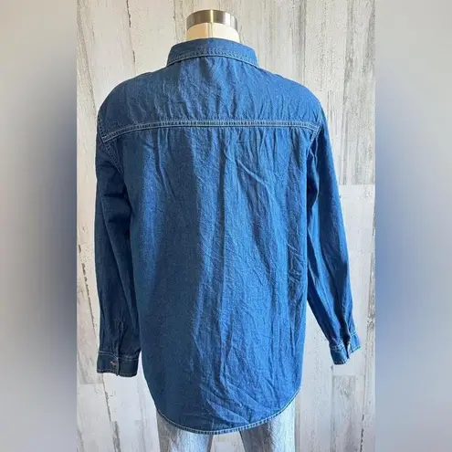 Vintage Snowman Denim Shirt large Embroidered Holiday Button