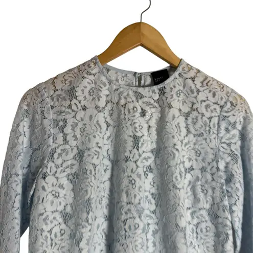 barney's new york Baby Blue Floral Lace Long Sleeve Blouse Top Size 4