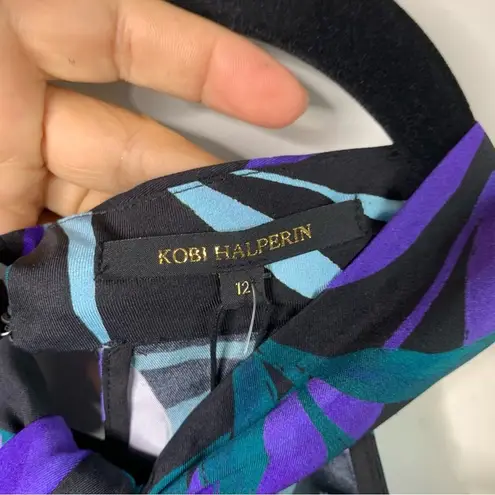 Kobi Halperin floral halter botanical silk Ruth midi dress size 12 vacation Blue