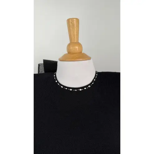 St. John Evening Black Knit Dress Open Back Bow Puff Sleeve Rhinestones Size 2