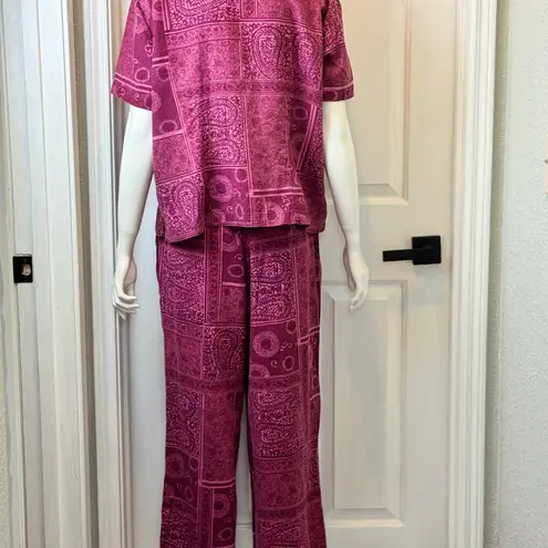 Erika  Blend Of Linen and Rayon Burgundy Two-Piece Button-Up Pajamas Set S M