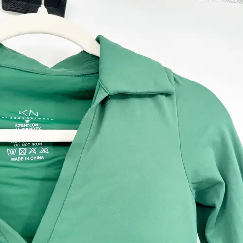 Klassy Network Womens V Neck Polo Long Sleeve Bramisuit Bodysuit Size S Emerald