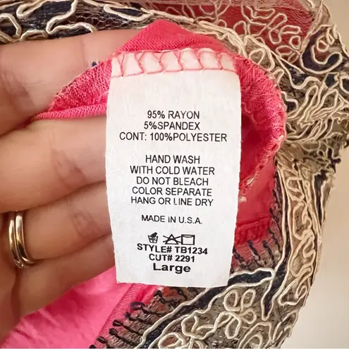 Wanna B Pink Lace Embroidered Floral Blouse Size Large NEW Short Sleeves