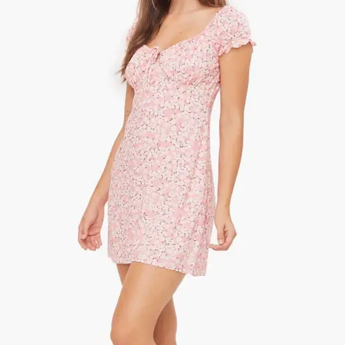 All in Favor Orange Pink Floral Print Puff Sleeve Mini Dress size XS