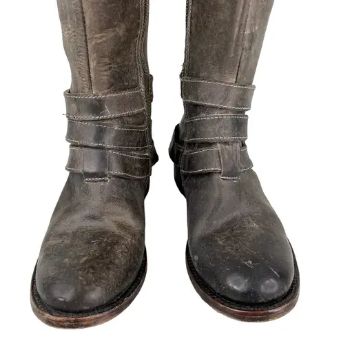 FREEBIRD by Steven Irish Tall Leather Riding Boots Triple Buckle Strap 6 Brown