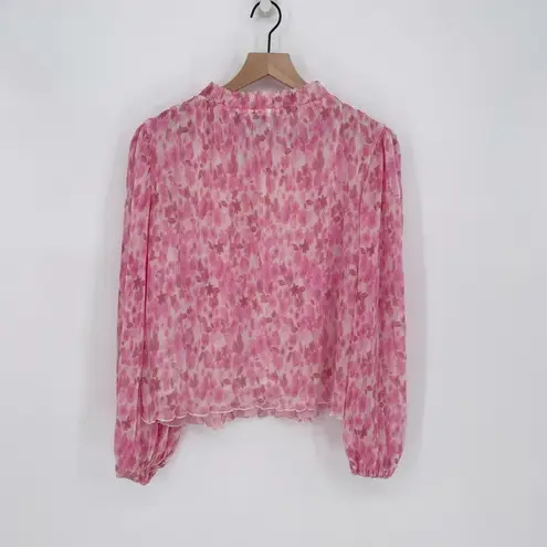 Ganni Floral Print Plisse Balloon Sleeve Georgette Blouse Floral Pink 36 US 0