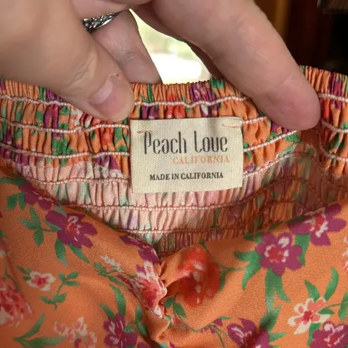 Peach Love California Orange Floral Sweetheart Ruched Front Dress Size Small