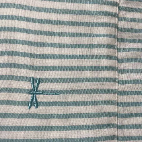 Tyler Boe Womens XS Aqua Stripe Button Down Top Blouse Classic Quiet Luxury Blue