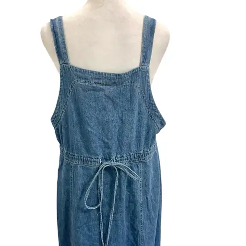 Vintage Western Button Front Denim Jumper Maxi Dress Sleeveless Y2K size 14 Blue