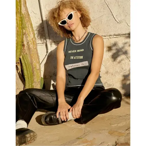 Daydreamer Black White Never Mind the Attitude Baby Tee Muscle Tank Top Sz S