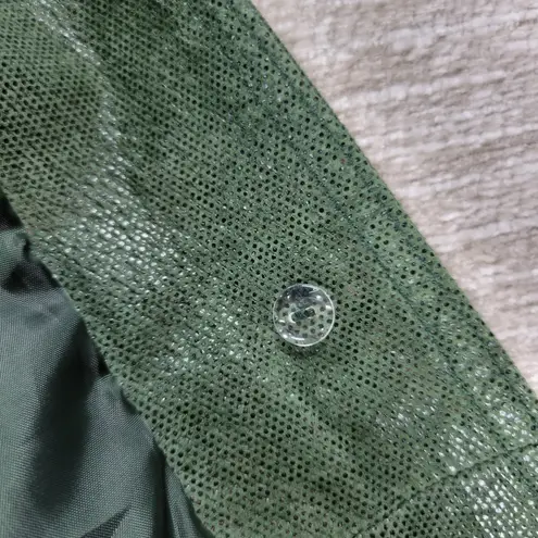 Kenar Green Leather Belted Trench Coat Womens 8 Jacket Liquid Embossed