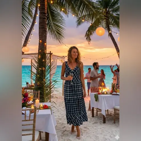 J. Jill Black White Mixed Print Plaid Print Midi Dress Size MED