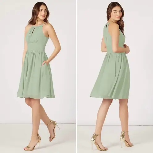Azazie Bridesmaid Dress Siobhan Dusty Sage Green Knee Length Sleeveless Size A16