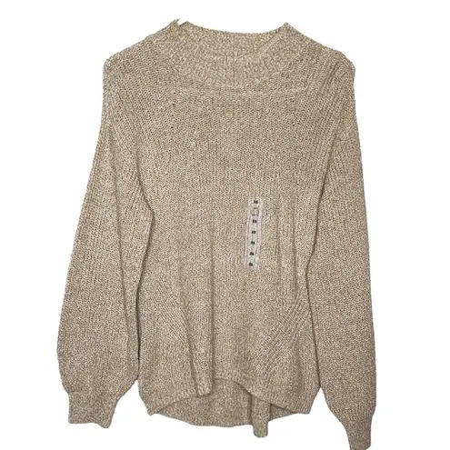 Old Navy NWT  Mock Turtle Neck Heathered Beige Tan Balloon Sleeve Knit Sweater