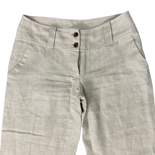 Joie Michael Kors Low Rise Khaki Tan Beige 100% Linen Wide Leg Button Pants Size 0